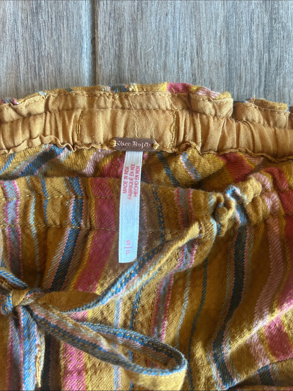 Free People Hudson Canyon Pants, Yellow Multi-Stripe Linen-Blend Drawstring Pant - Picture 3 of 6